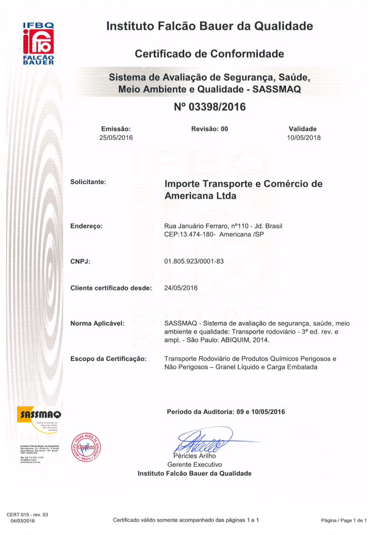Certificado Falcão Bauer
